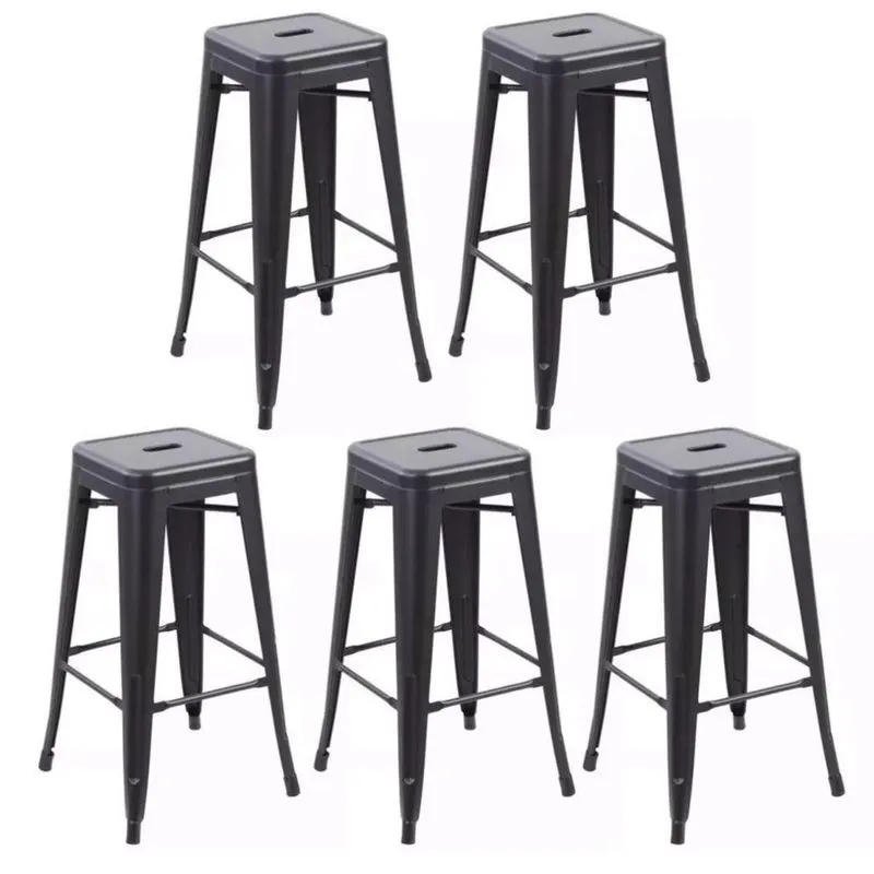 Kit Com 5 Banqueta Tolix Iron Design Industrial Preto 76 Cm Aço Cozinha Bar Bistrô Bancada