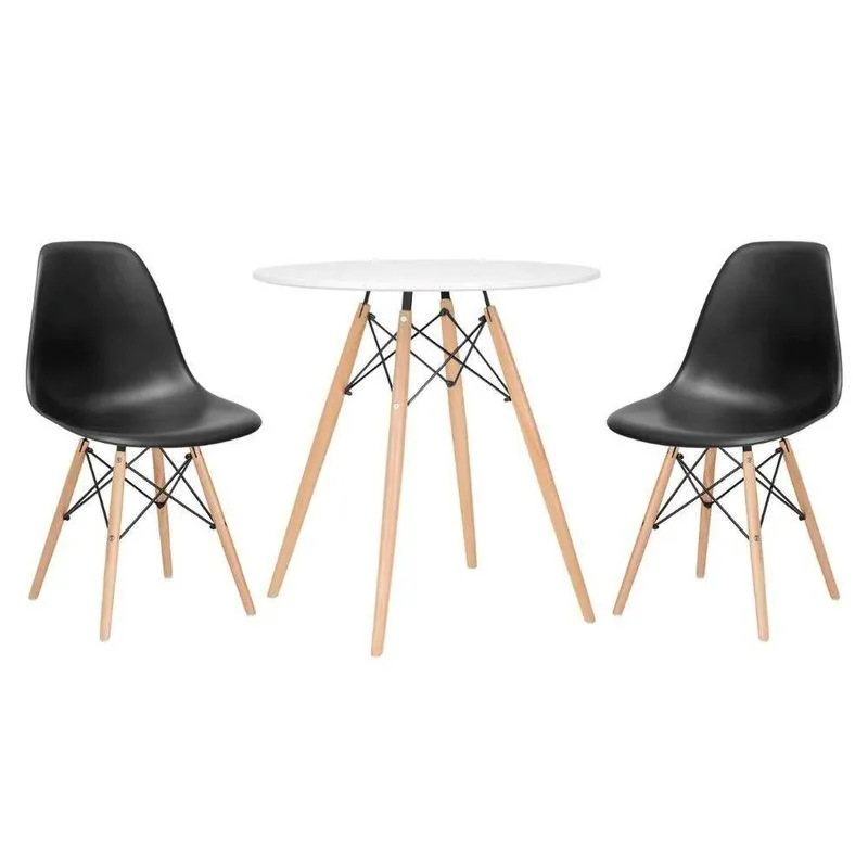 Mesa Redonda Eames 70 Cm + 2 Cadeiras Eiffel Dsw Mesa Branca Com Cadeiras Pretas