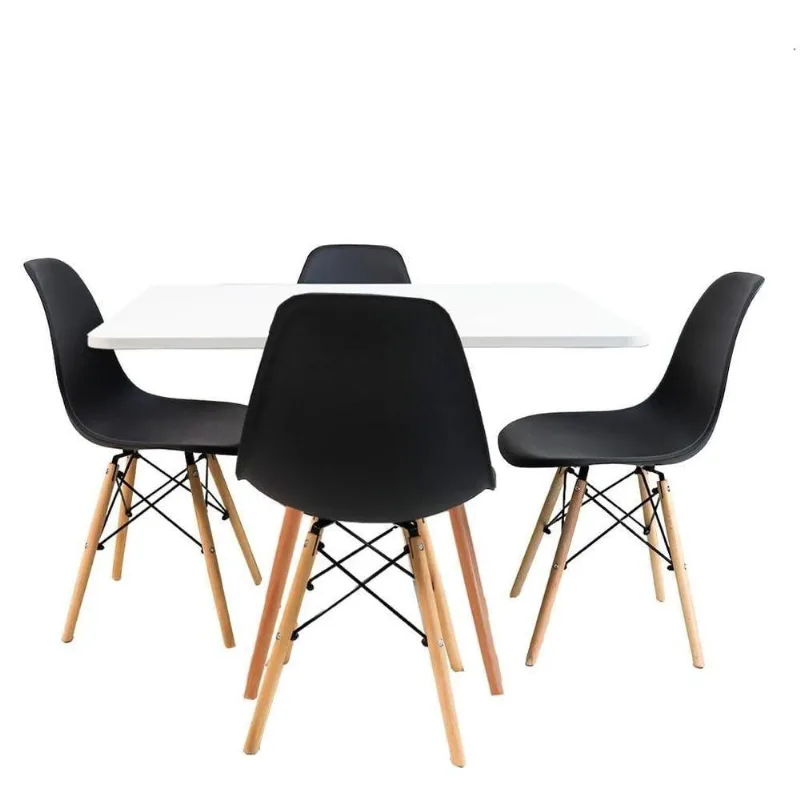 Conjunto Mesa Jantar Quadrada Eiffel 90cm Branca Mdf + 4 Cadeiras Charles Eames Pretas