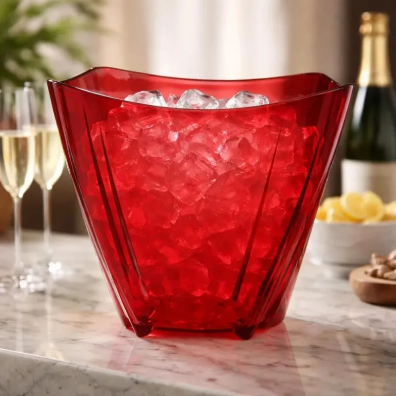 Champanheira Vermelho 5l Translúcida Balde De Gelo Cachepô