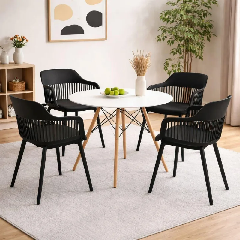 Conjunto De Jantar Mesa Eiffel 100cm Branco + 4 Cadeiras Marcela Preta