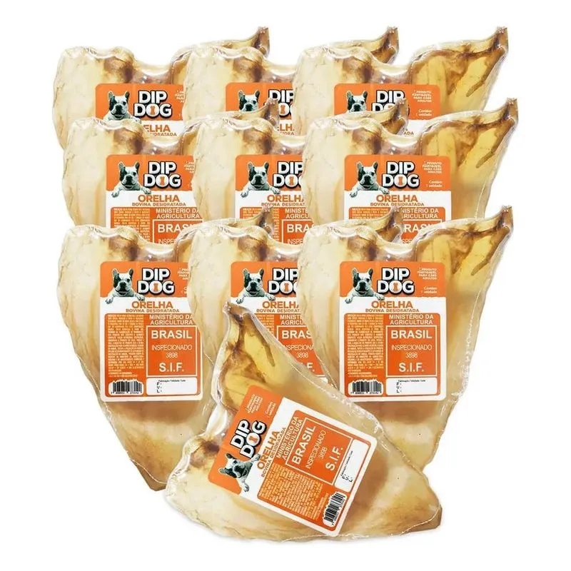 3x Kit 10 Mordedores Orelha Bovina Natural Pra Cachorro Dip