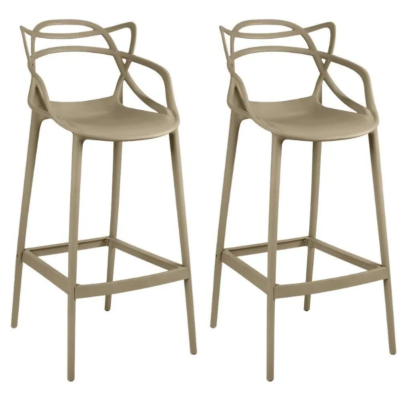 Kit 2 Banquetas Allegra Com Encosto Design Cozinha/bancada - Nude