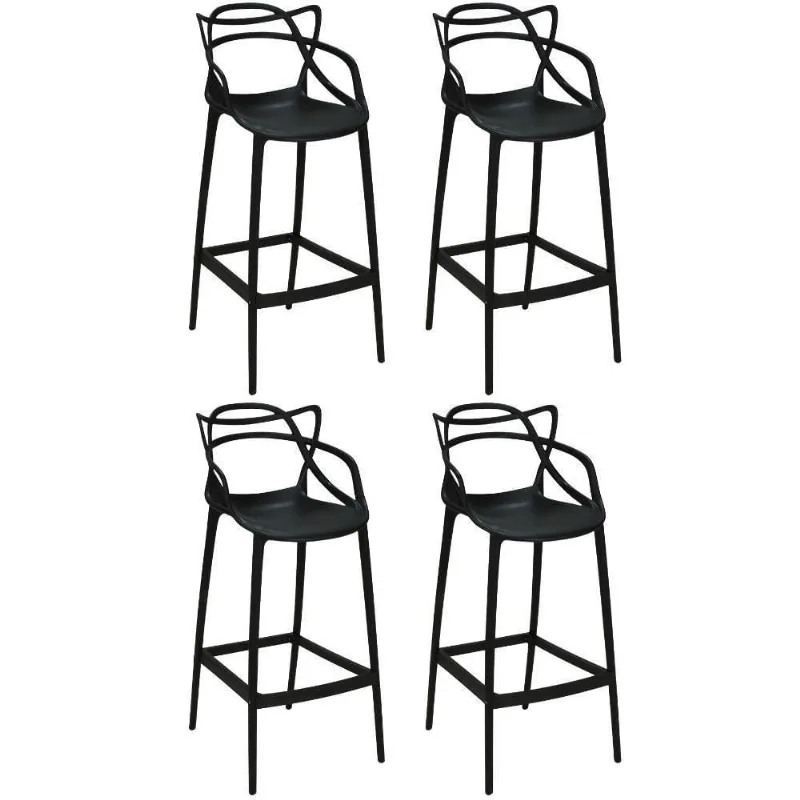 Kit 4 Banquetas Allegra Com Encosto Design Cozinha/bancada - Preto