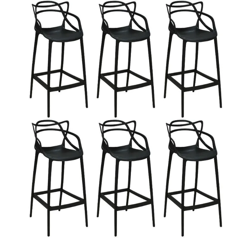 Kit 6 Banquetas Allegra Com Encosto Design Cozinha/bancada - Preto