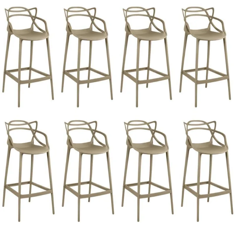 Kit 8 Banquetas Allegra Com Encosto Design Cozinha/bancada - Nude