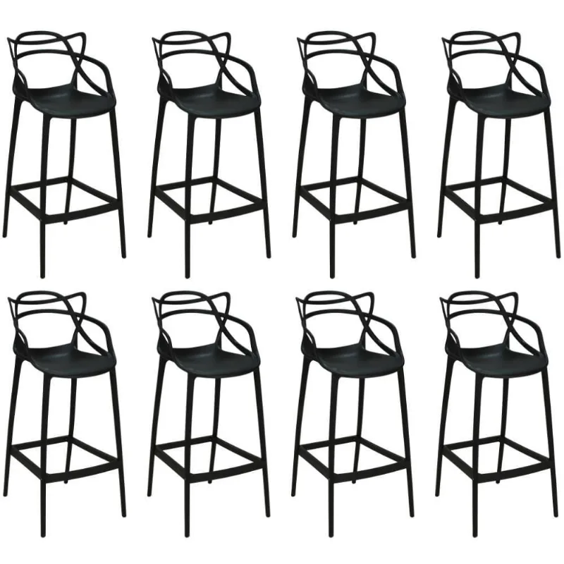 Kit 8 Banquetas Allegra Com Encosto Design Cozinha/bancada - Preto