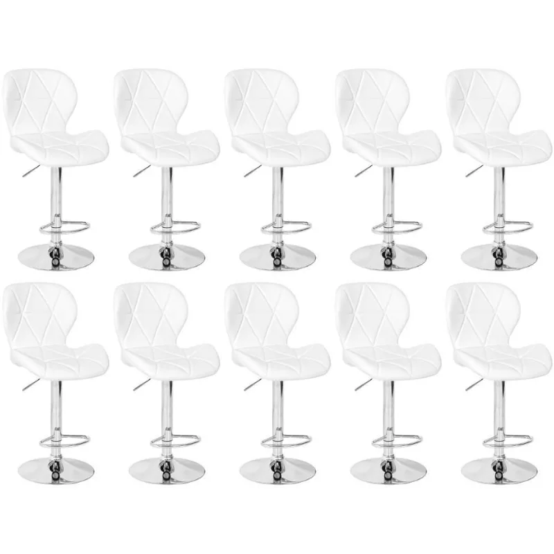 Kit 10 Banquetas Slim Estofada Giratória Com Regulagem De Altura - Branco