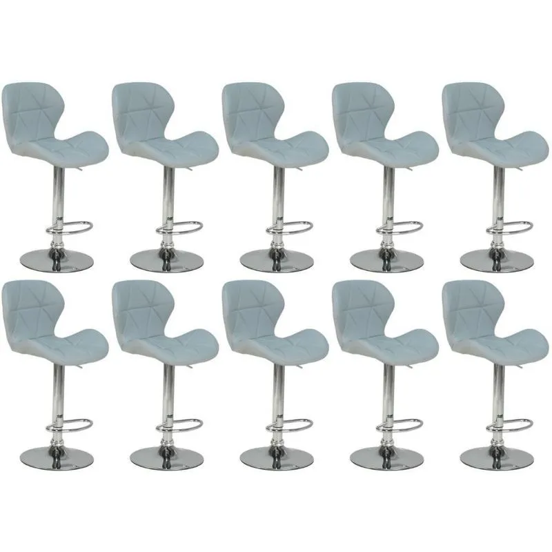 Kit 10 Banquetas Slim Estofada Giratória Com Regulagem De Altura - Cinza