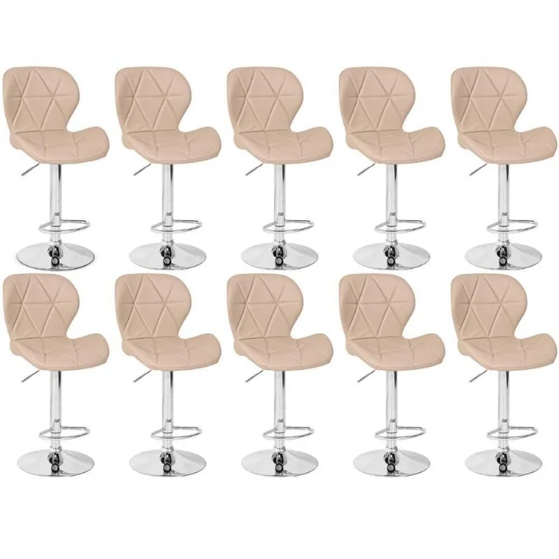 Kit 10 Banquetas Slim Estofada Giratória Com Regulagem De Altura - Nude