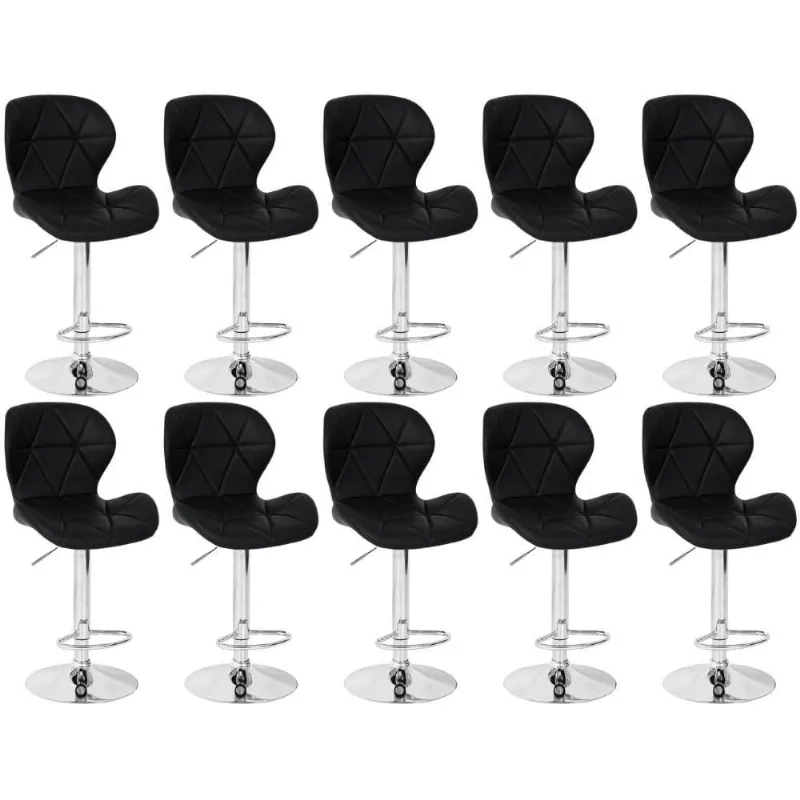 Kit 10 Banquetas Slim Estofada Giratória Com Regulagem De Altura - Preto