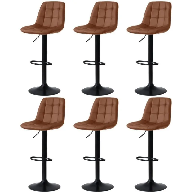 Kit 6 Banqueta Alta Elegance Estofada Com Base Giratória E Regulagem De Altura - Marrom