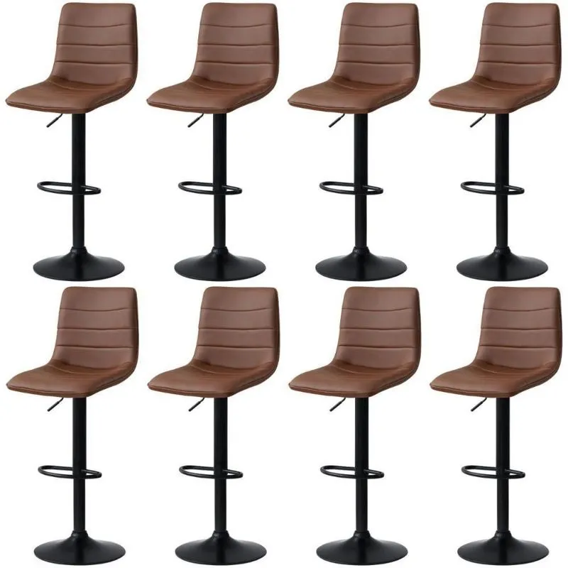 Kit 8 Banqueta Alta Estilo Estofada Com Base Giratória E Regulagem De Altura - Marrom