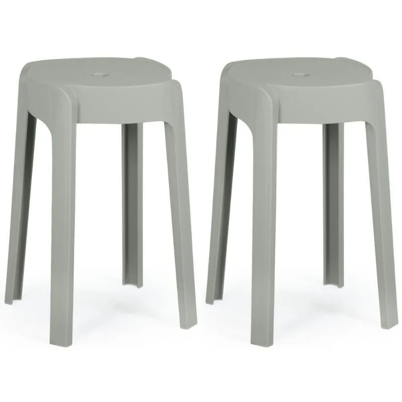 Kit 2 Banquetas Baixa Empilhável Nordica - Cinza