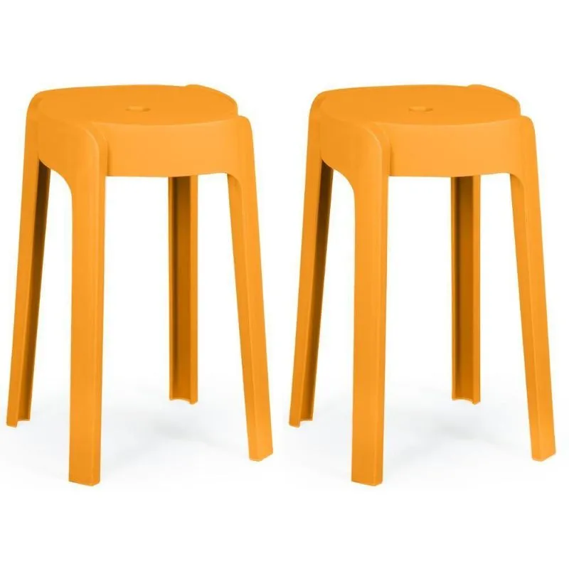 Kit 2 Banquetas Baixa Empilhável Nordica - Laranja