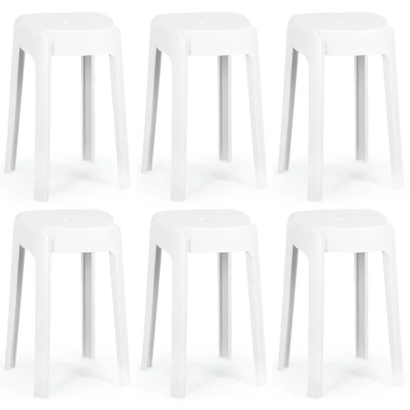 Kit 6 Banquetas Baixa Empilhável Nordica - Branco