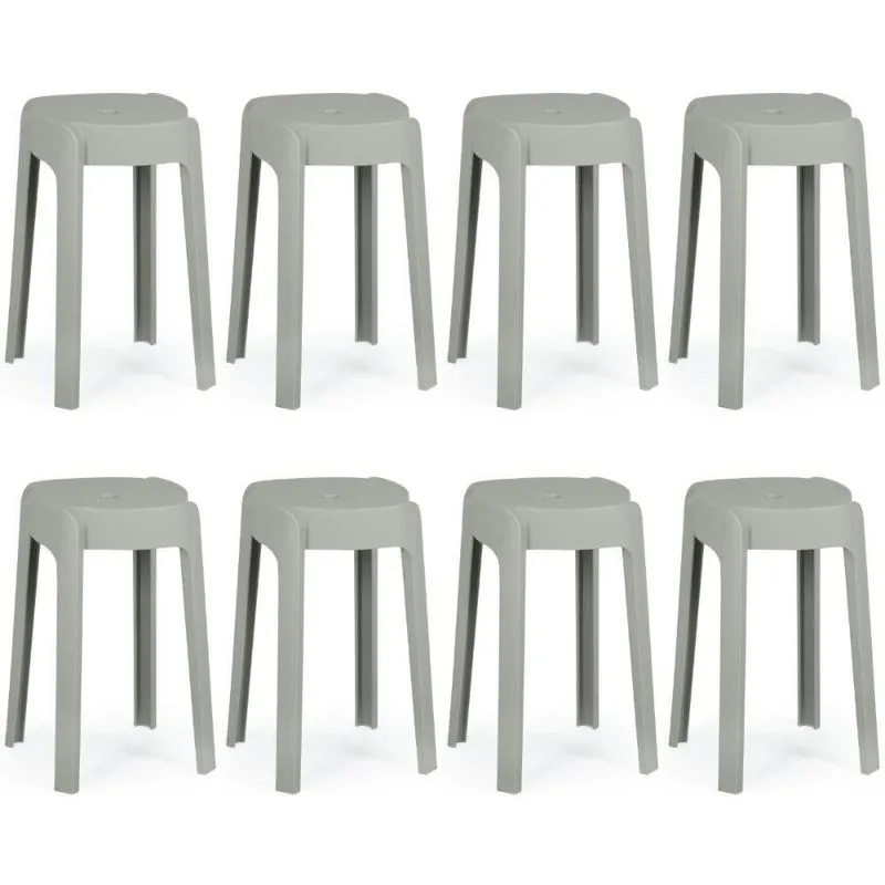Kit 8 Banquetas Baixa Empilhável Nordica - Cinza