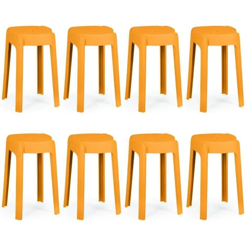 Kit 8 Banquetas Baixa Empilhável Nordica - Laranja