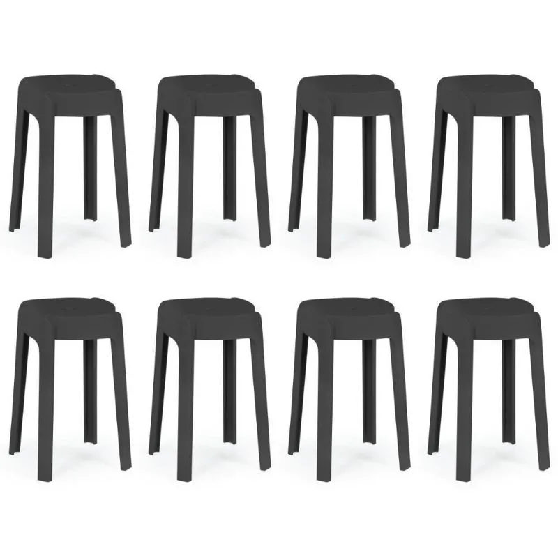Kit 8 Banquetas Baixa Empilhável Nordica - Preto