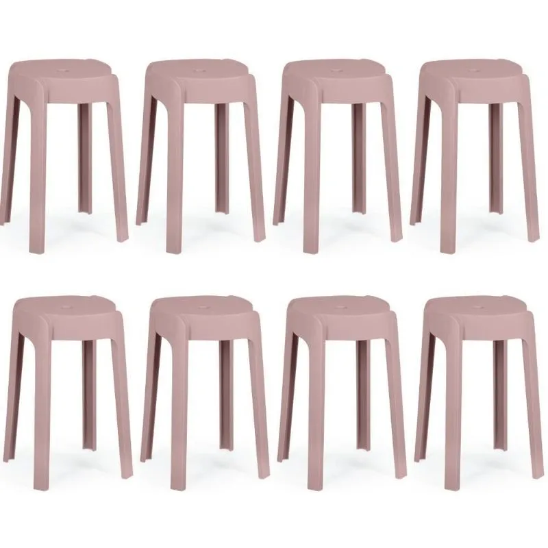 Kit 8 Banquetas Baixa Empilhável Nordica - Rosa