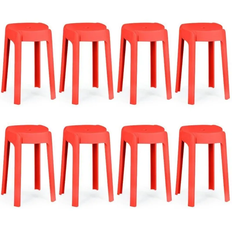 Kit 8 Banquetas Baixa Empilhável Nordica - Vermelho
