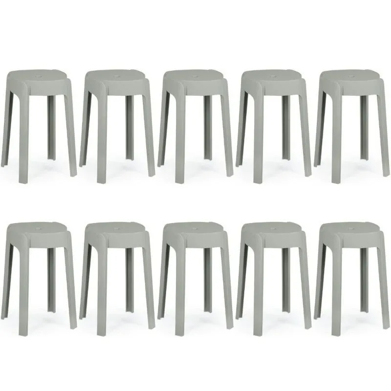 Kit 10 Banquetas Baixa Empilhável Nordica - Cinza