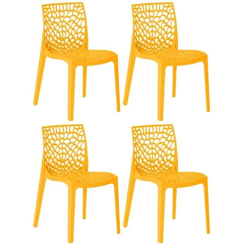 Kit 4 Cadeiras De Jantar Gruvyer Design Em Polipropileno - Amarelo