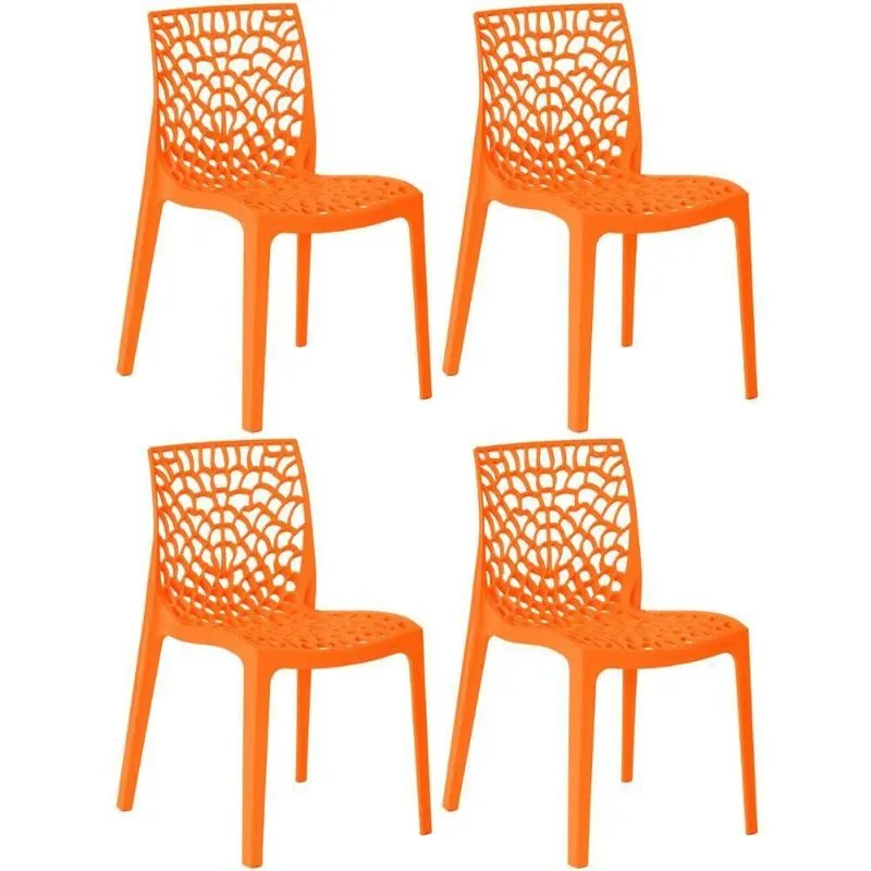 Kit 4 Cadeiras De Jantar Gruvyer Design Em Polipropileno - Laranja