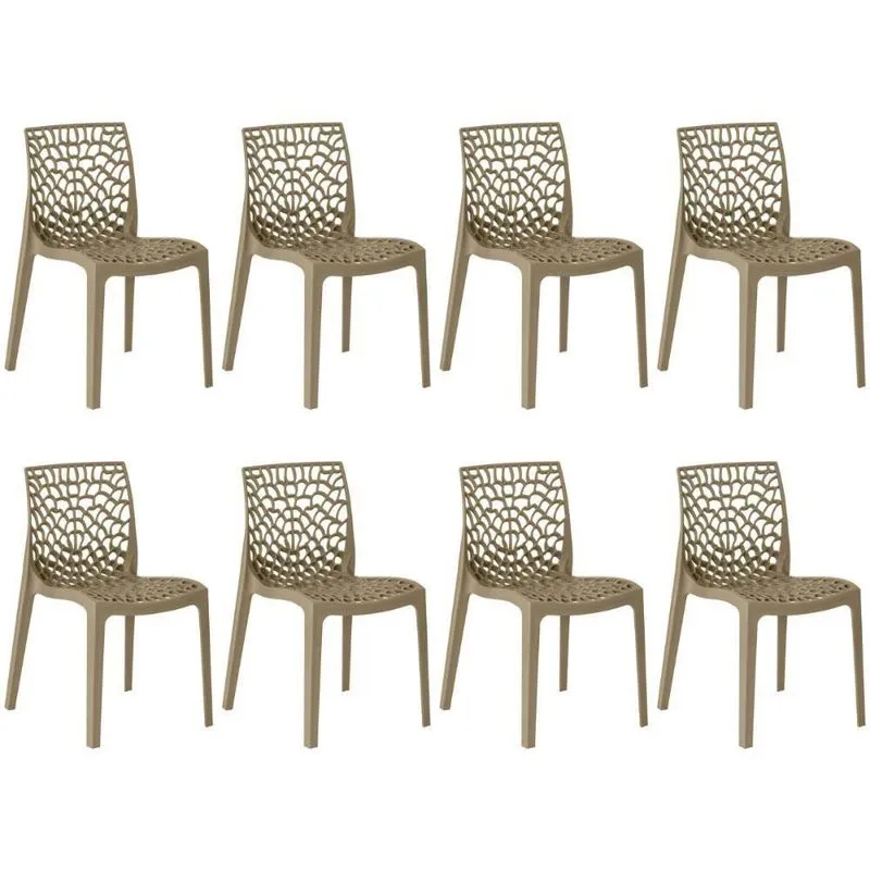 Kit 8 Cadeiras De Jantar Gruvyer Design Em Polipropileno - Nude