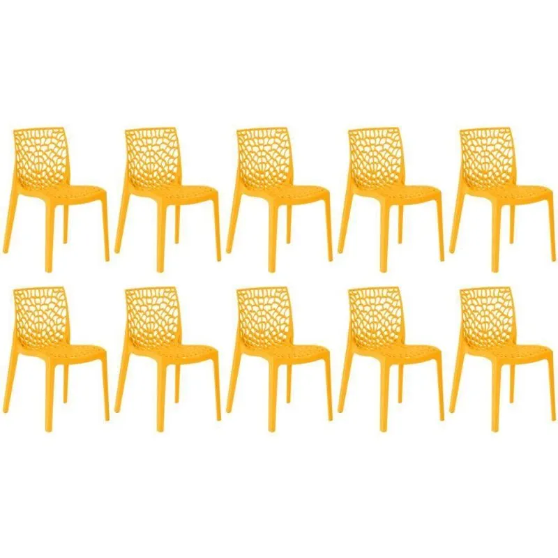 Kit 10 Cadeiras De Jantar Gruvyer Design Em Polipropileno - Amarelo