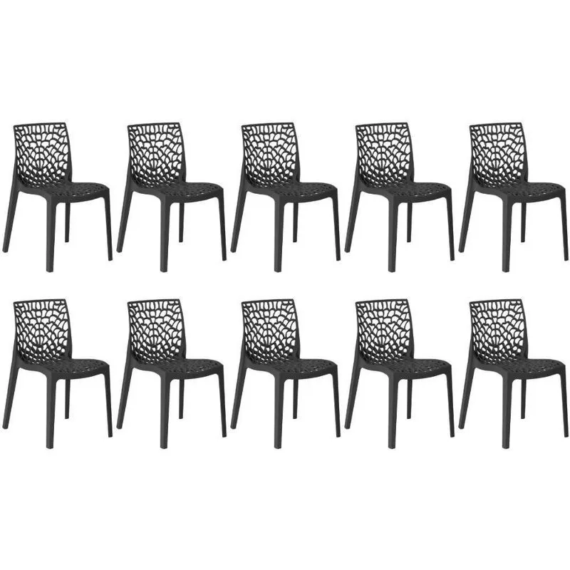 Kit 10 Cadeiras De Jantar Gruvyer Design Em Polipropileno - Preto