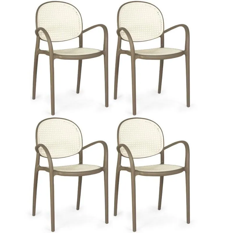 Kit 4 Cadeiras De Jantar Roma Com Braço Para Sala E Cozinha - Branco-cinza Escuro