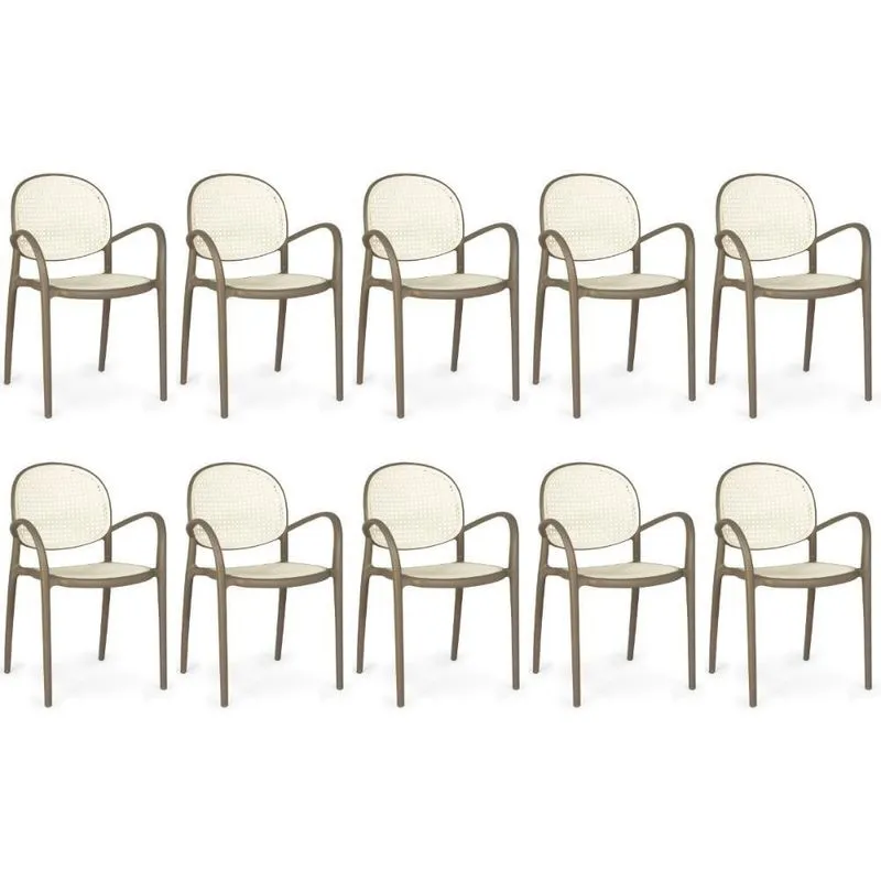 Kit 10 Cadeiras De Jantar Roma Com Braço Para Sala E Cozinha - Branco/cinza Escuro