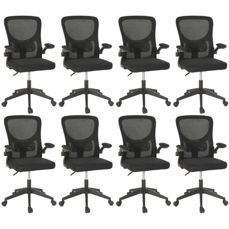 Kit 8 Cadeiras De Escritório Giratória Mônaco Com Relax E Regulagem De Altura - All Black
