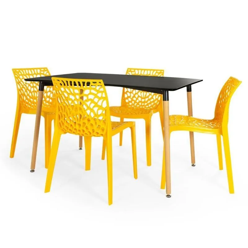 Conjunto Mesa De Jantar Retangular Eiffel Preta 120x80cm Com 4 Cadeiras Gruvyer - Amarelo