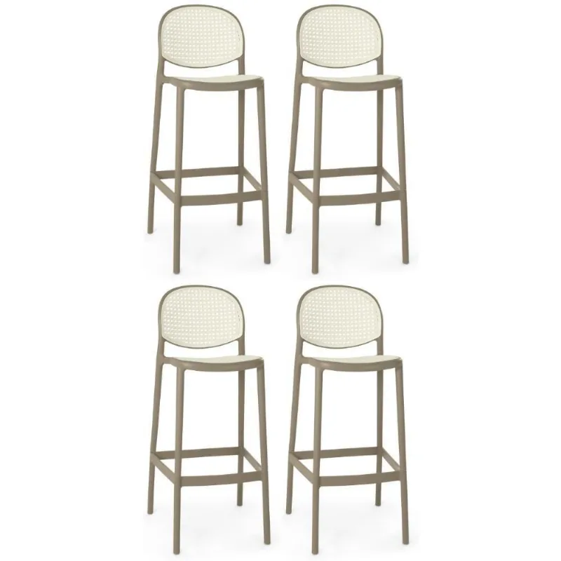 Kit 4 Banqueta Alta Com Encosto Roma Em Polipropileno - Branco/cinza Escuro