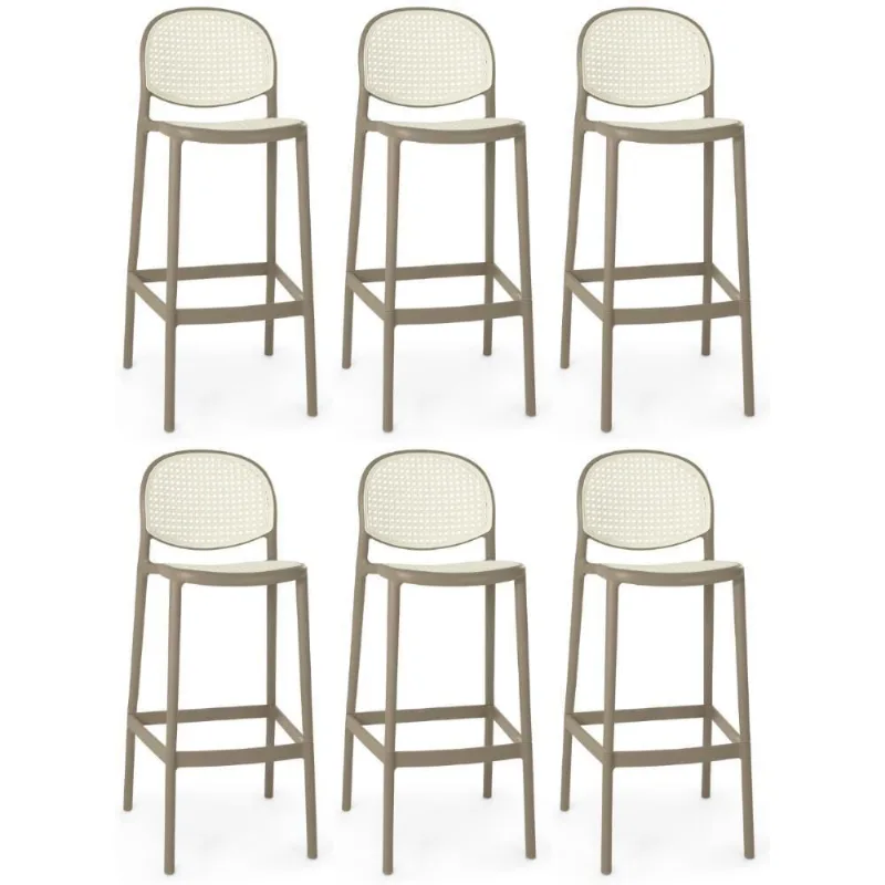 Kit 6 Banqueta Alta Com Encosto Roma Em Polipropileno - Branco/cinza Escuro