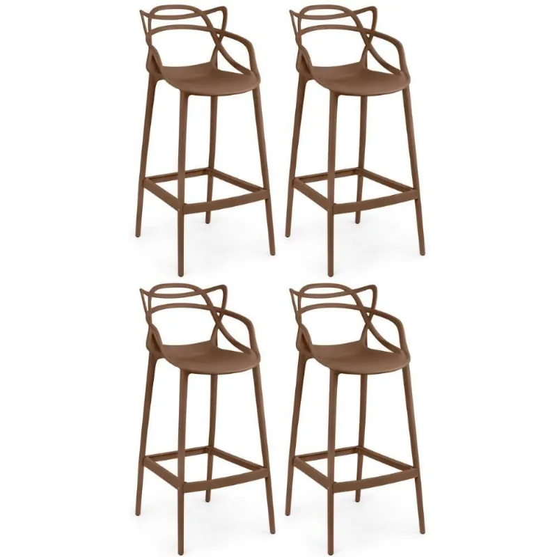 Kit 4 Banquetas Allegra Com Encosto Design Cozinha/bancada - Marrom