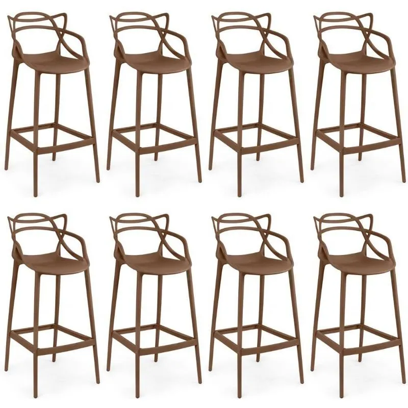 Kit 8 Banquetas Allegra Com Encosto Design Cozinha/bancada - Marrom
