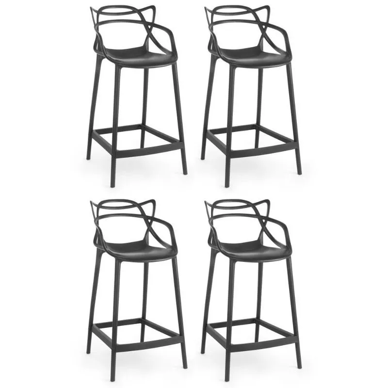 Kit 4 Banquetas Média Allegra 66cm Design Cozinha/bancada - Preto