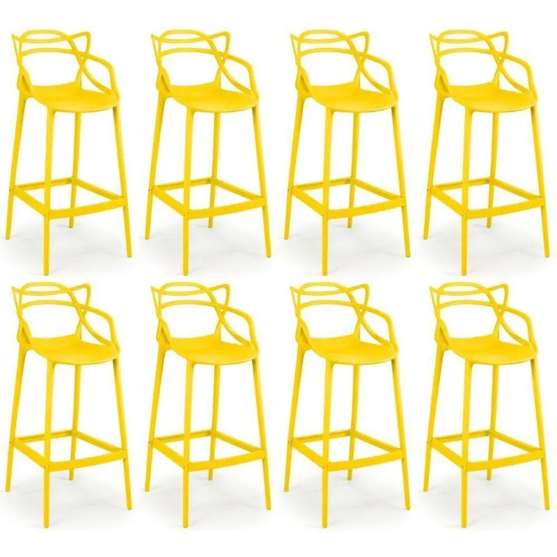 Kit 8 Banquetas Allegra Com Encosto Design Cozinha/bancada - Amarelo