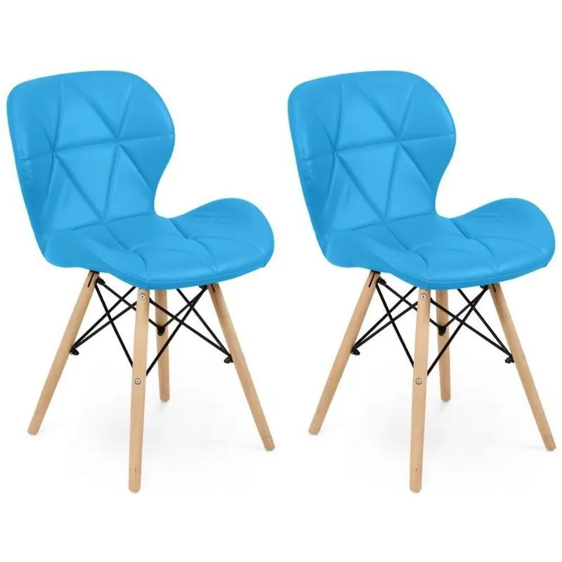 Kit 02 Cadeiras Charles Eames Eiffel Slim Wood Estofada - Azul