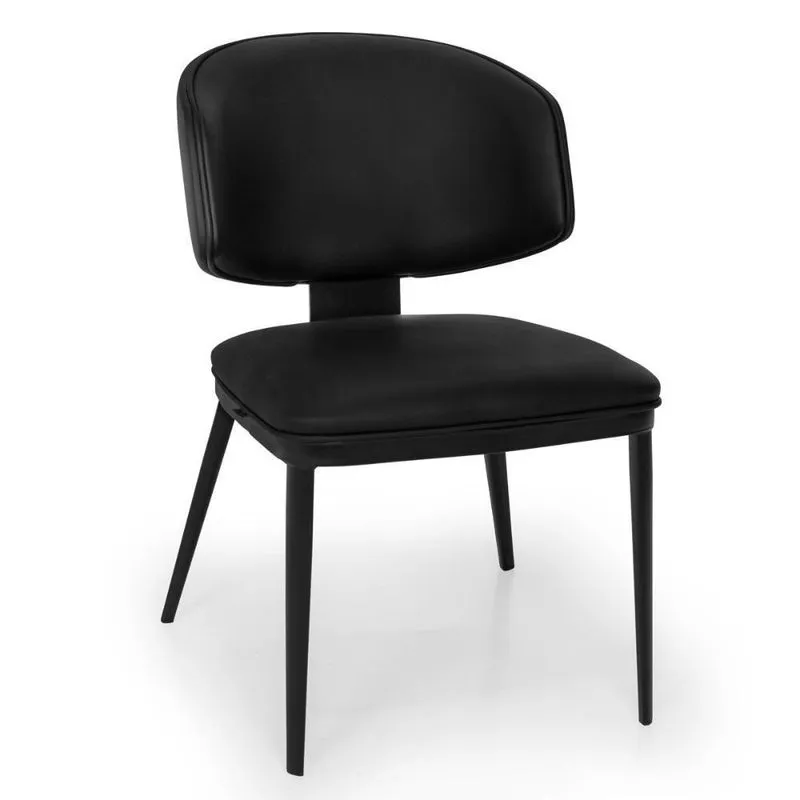 Cadeira De Jantar Estofada Siena Design Italiano Encosto Flutuante Com Espuma De Alta Densidade Base Metálica - Preto