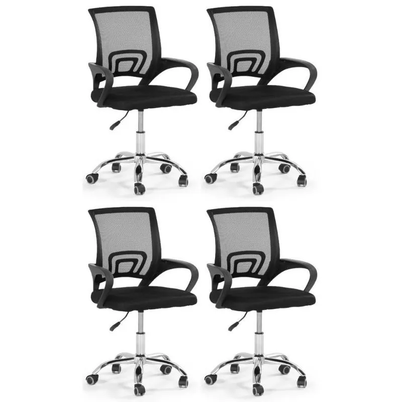Kit 4 Cadeiras Secretária Office Base Giratória Em Tela Mesh - Preto