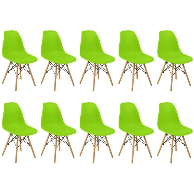 Conjunto 10 Cadeiras Charles Eames Eiffel Wood Base Madeira - Verde