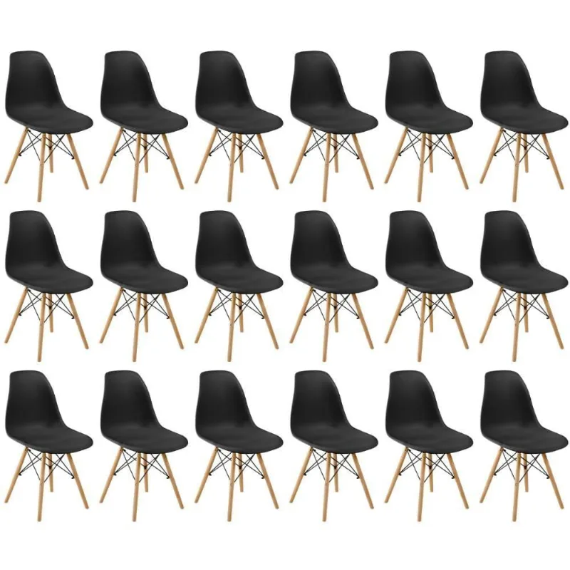 Conjunto 18 Cadeiras Charles Eames Eiffel Wood Base Madeira - Preta