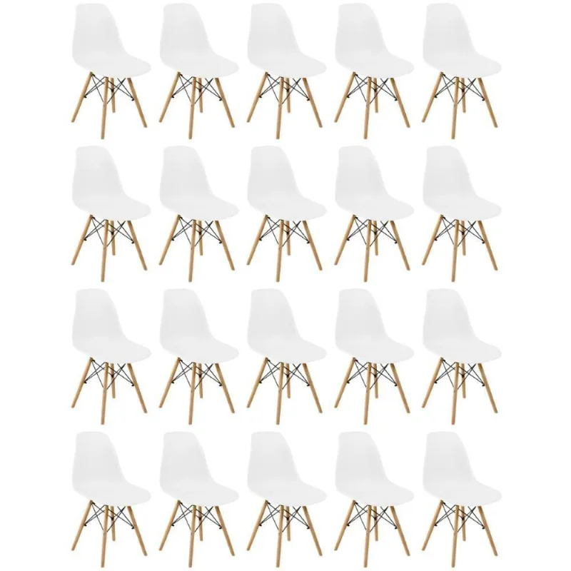 Conjunto 20 Cadeiras Charles Eames Eiffel Wood Base Madeira - Branca