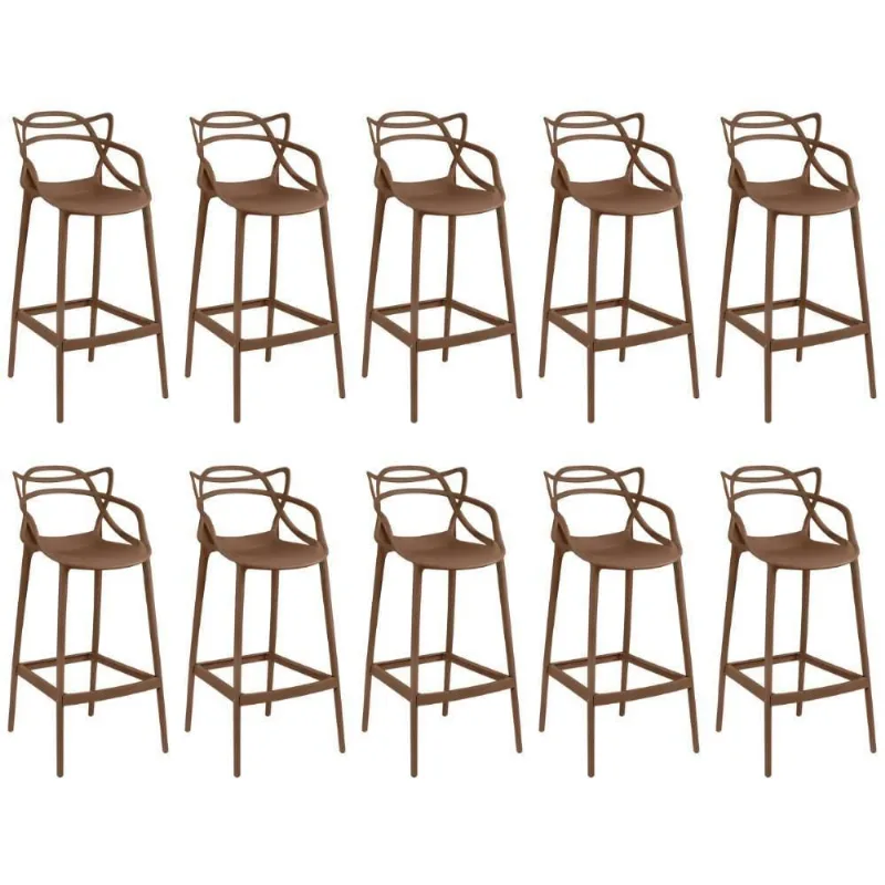 Kit 10 Banquetas Allegra Com Encosto Design Cozinha/bancada - Marrom
