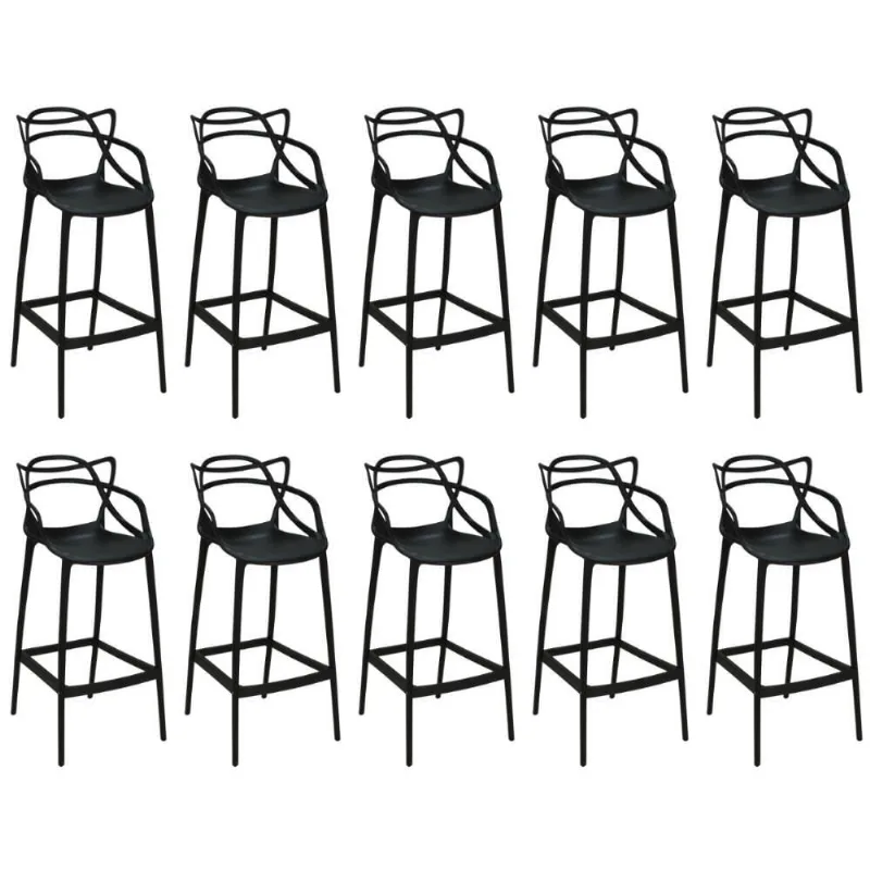Kit 10 Banquetas Allegra Com Encosto Design Cozinha/bancada - Preto