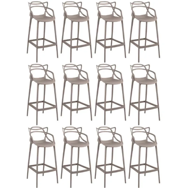 Kit 12 Banquetas Allegra Com Encosto Design Cozinha/bancada - Fendi